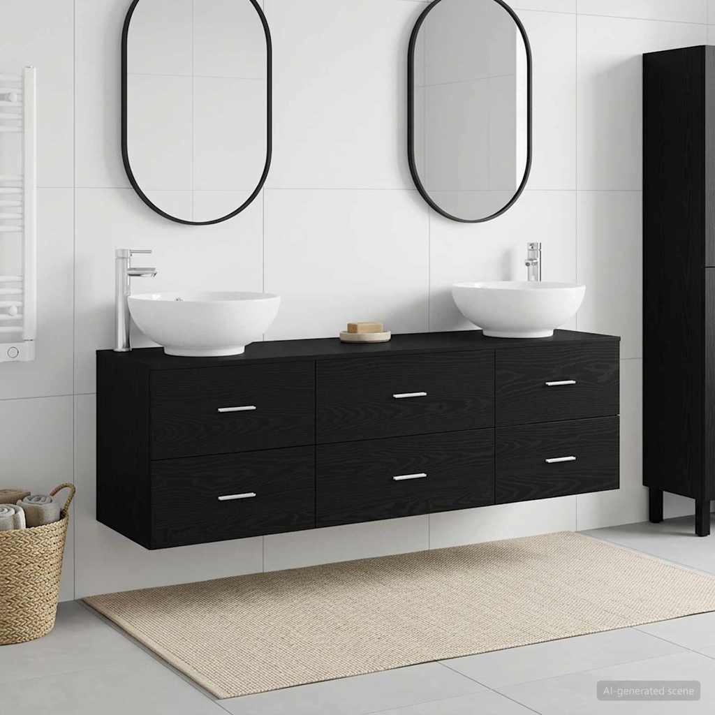 vidaXL Juego de muebles de baño 3 uds. Negro 161 x 44,5 x 80 cm