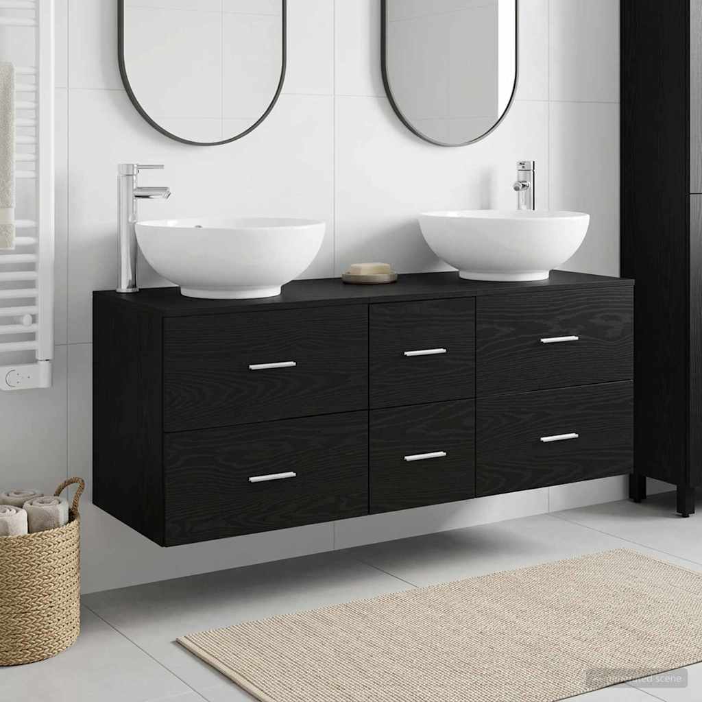 vidaXL Juego de muebles de baño 3 uds. Negro 129 x 44.5 x 80 cm
