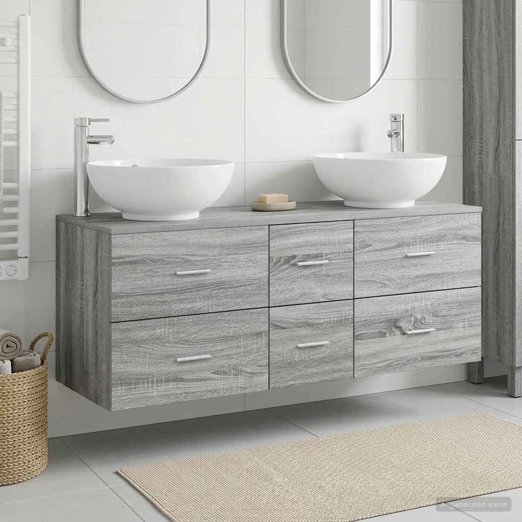 vidaXL Juego de muebles de baño 3 uds. Sonoma gris 129 x 44.5 x 80 cm