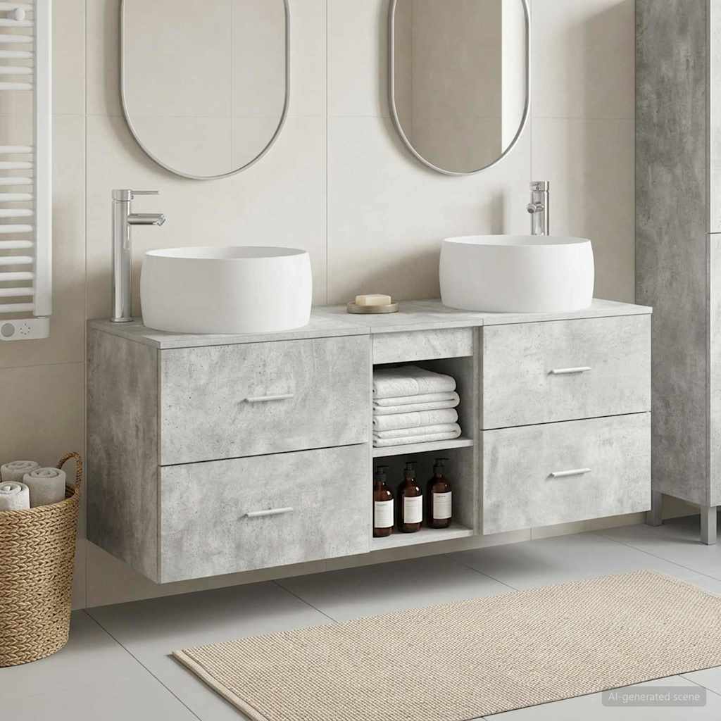 vidaXL Juego de muebles de baño 3 uds. Gris Hormigón