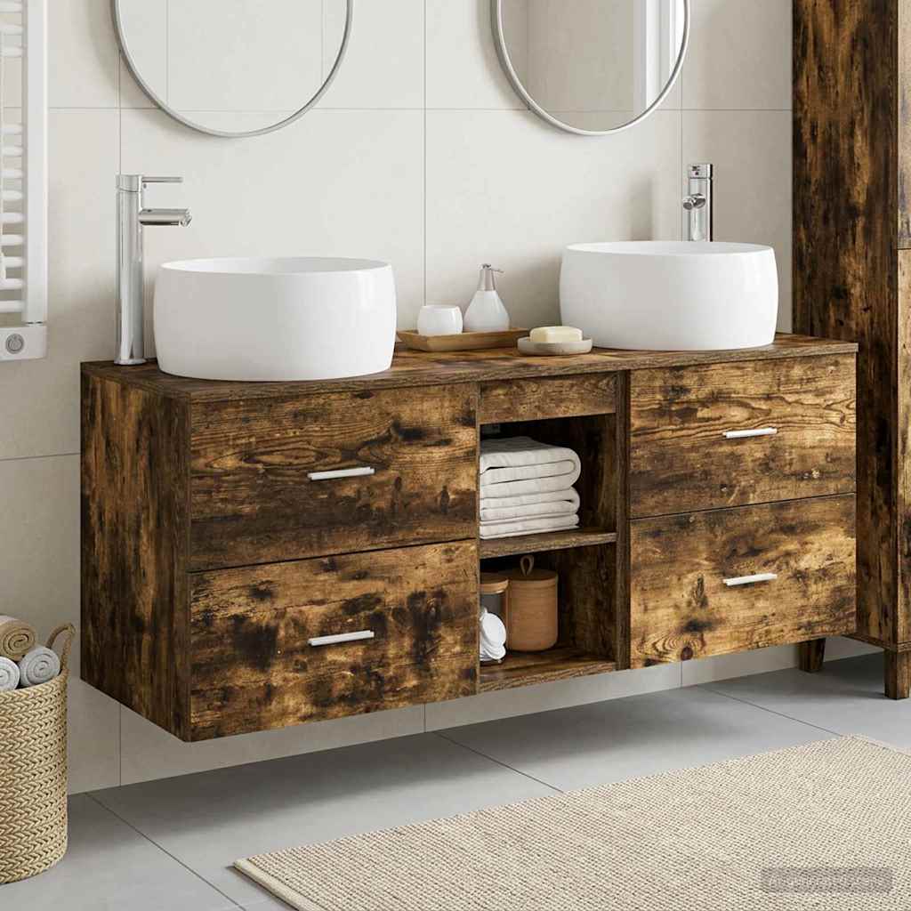 vidaXL Juego de muebles de baño 3 uds. Roble Ahumado