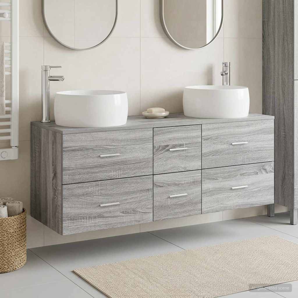 vidaXL Juego de muebles de baño 3 uds. Sonoma gris 49,5 x 44,5 x 66 cm