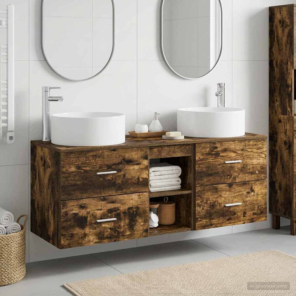 vidaXL Juego de muebles de baño 3 uds. Roble Ahumado