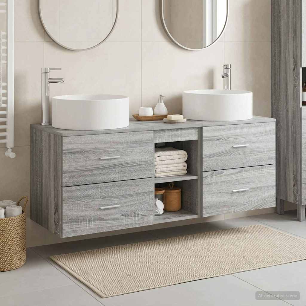 vidaXL Juego de muebles de baño 3 uds. Sonoma gris 129 x 44.5 x 80 cm