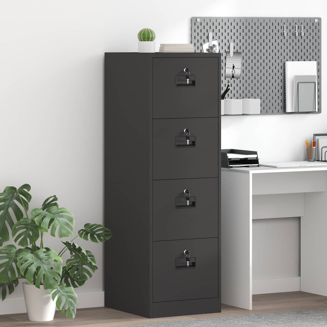 vidaXL Mueble archivador Negro 44 x 50 x 139 cm Acero Laminado en Frío