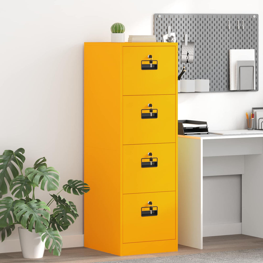 vidaXL Mueble archivador con cajón Amarillo Mostaza 44 x 50 x 139 cm
