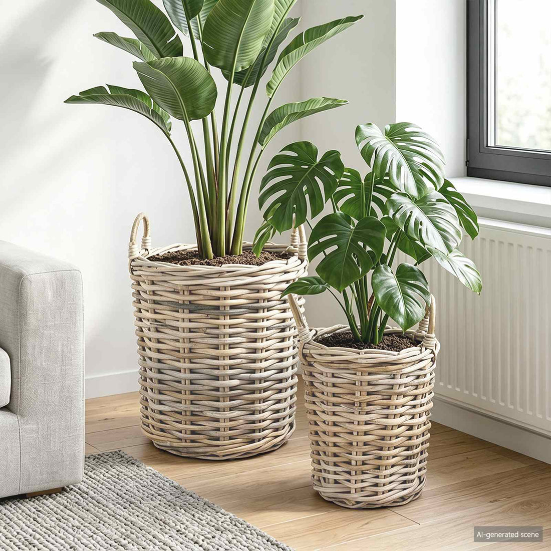 vidaXL Cesta de Plantas GENDT 2 uds. Gris natural Ratán Kubu