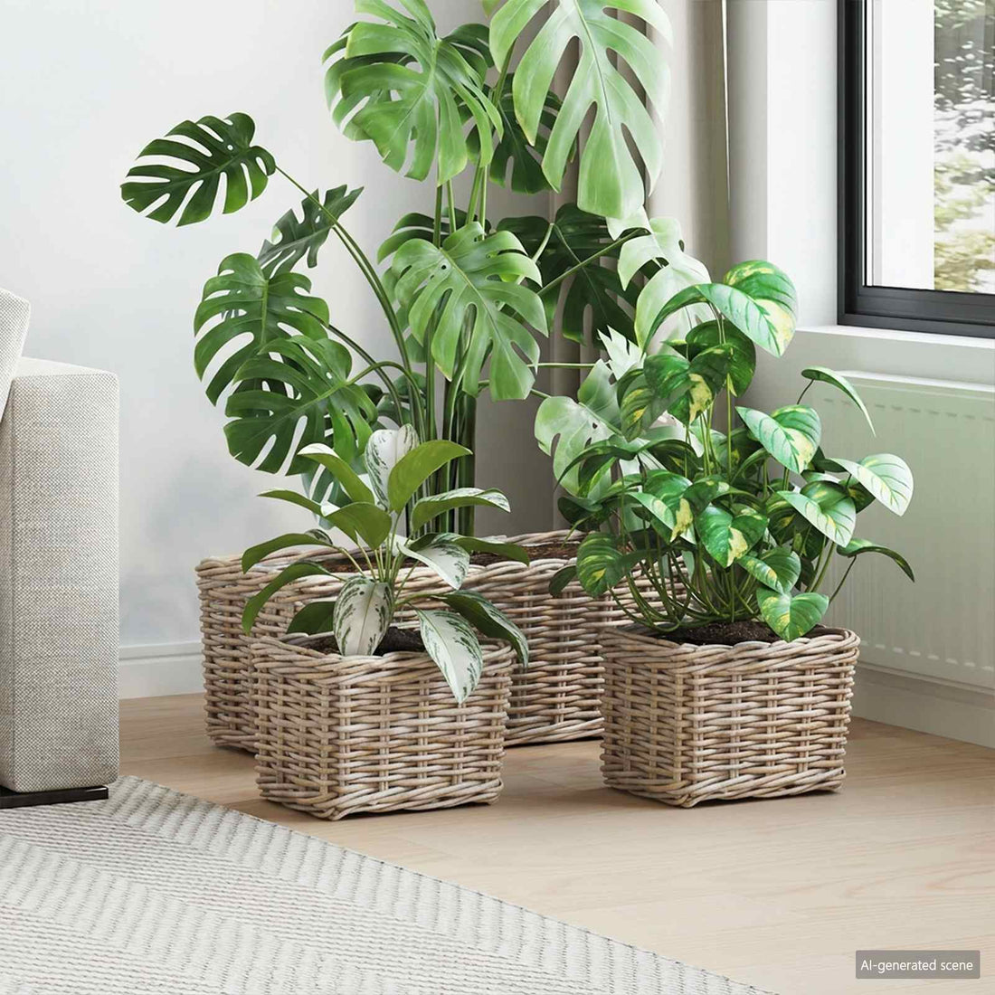 vidaXL Cesta para Plantas GENDT 3 uds. Gris natural Ratán Kubu