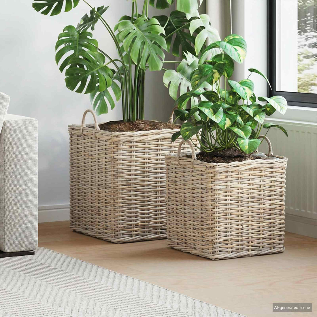 vidaXL Cesta para Plantas GENDT 2 uds. Gris natural Ratán Kubu