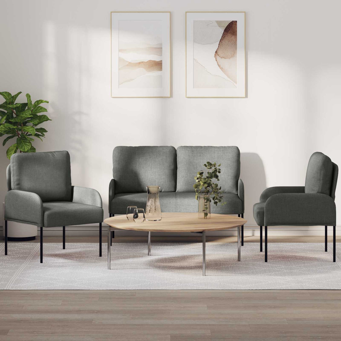 vidaXL Juegos de sofás 3 uds. Gris oscuro Madera contrachapada
