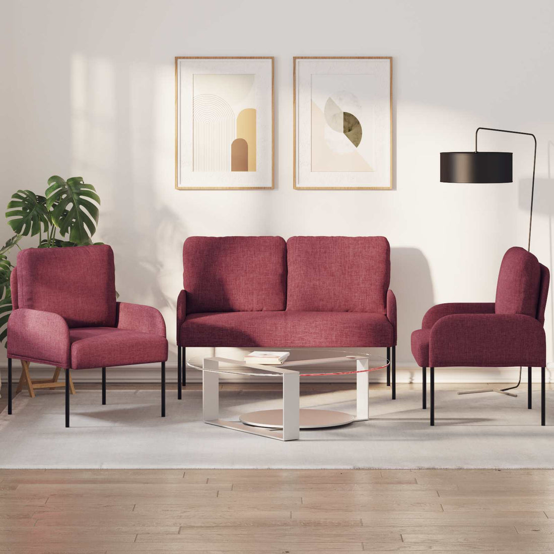 vidaXL Juegos de sofás 3 uds. Rojo vino Madera contrachapada