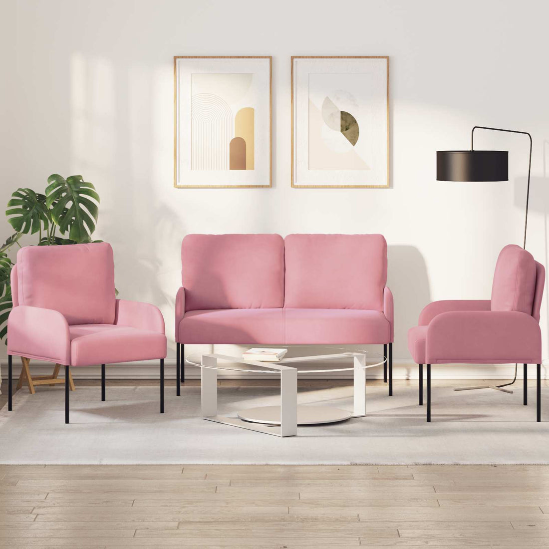 vidaXL Juegos de sofás 3 uds. Rosa Madera contrachapada