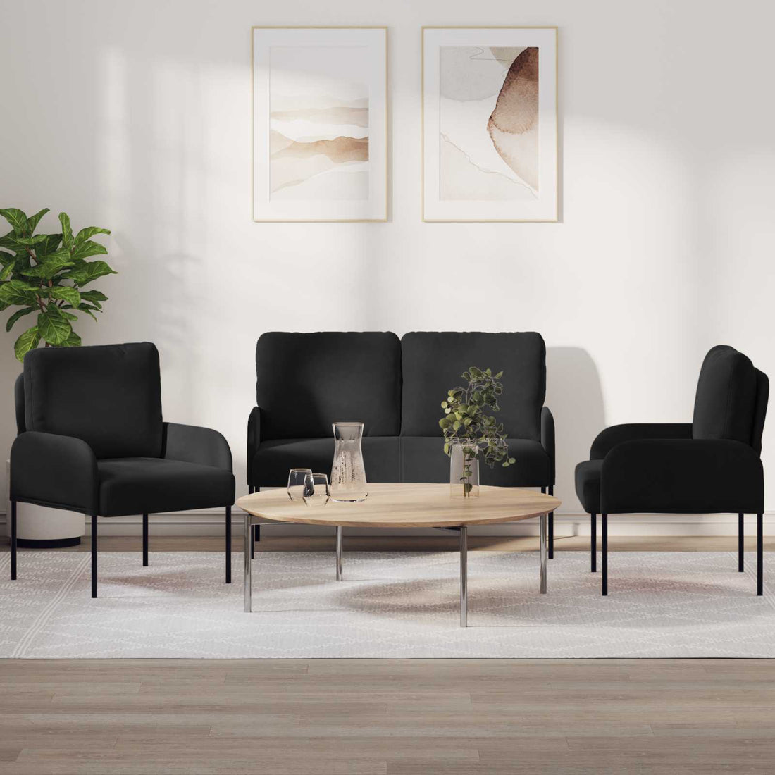 vidaXL Juegos de sofás 3 uds. Negro Madera contrachapada
