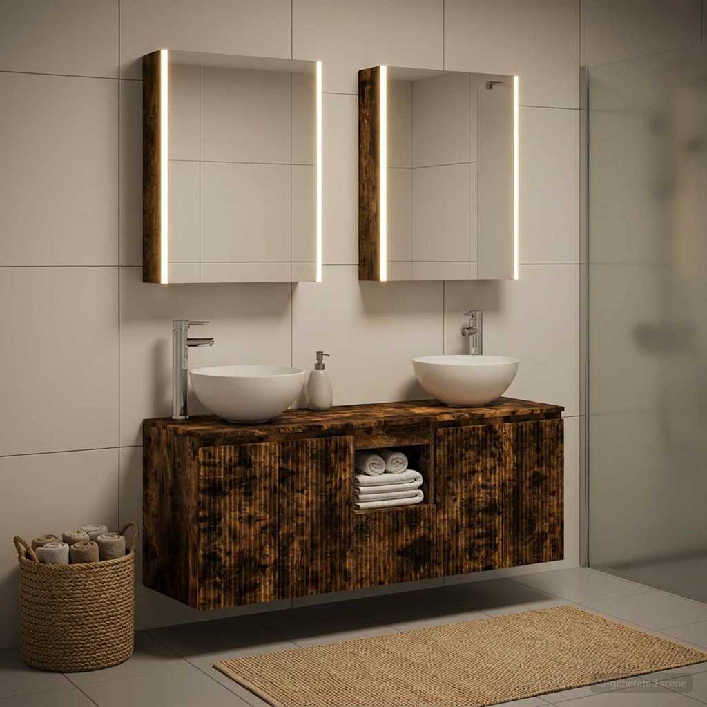vidaXL Juego de Muebles de Baño 5 uds. Roble Ahumado