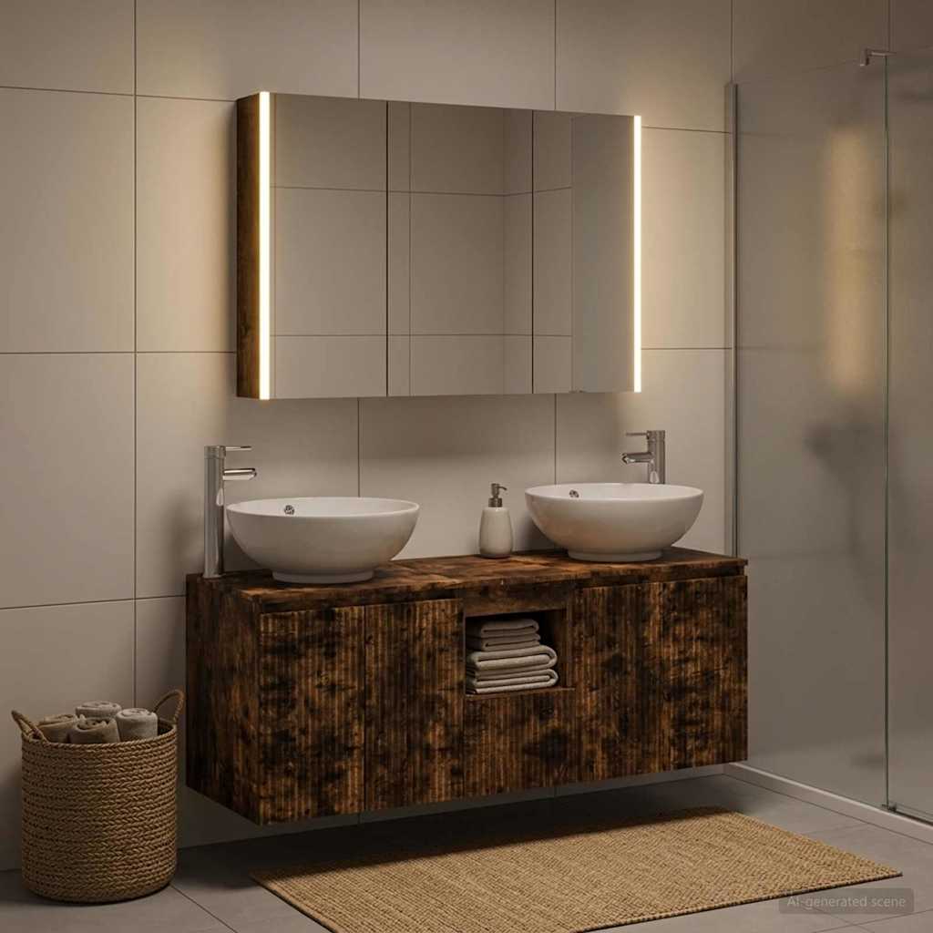 vidaXL Juego de Muebles de Baño 4 uds. Roble Ahumado