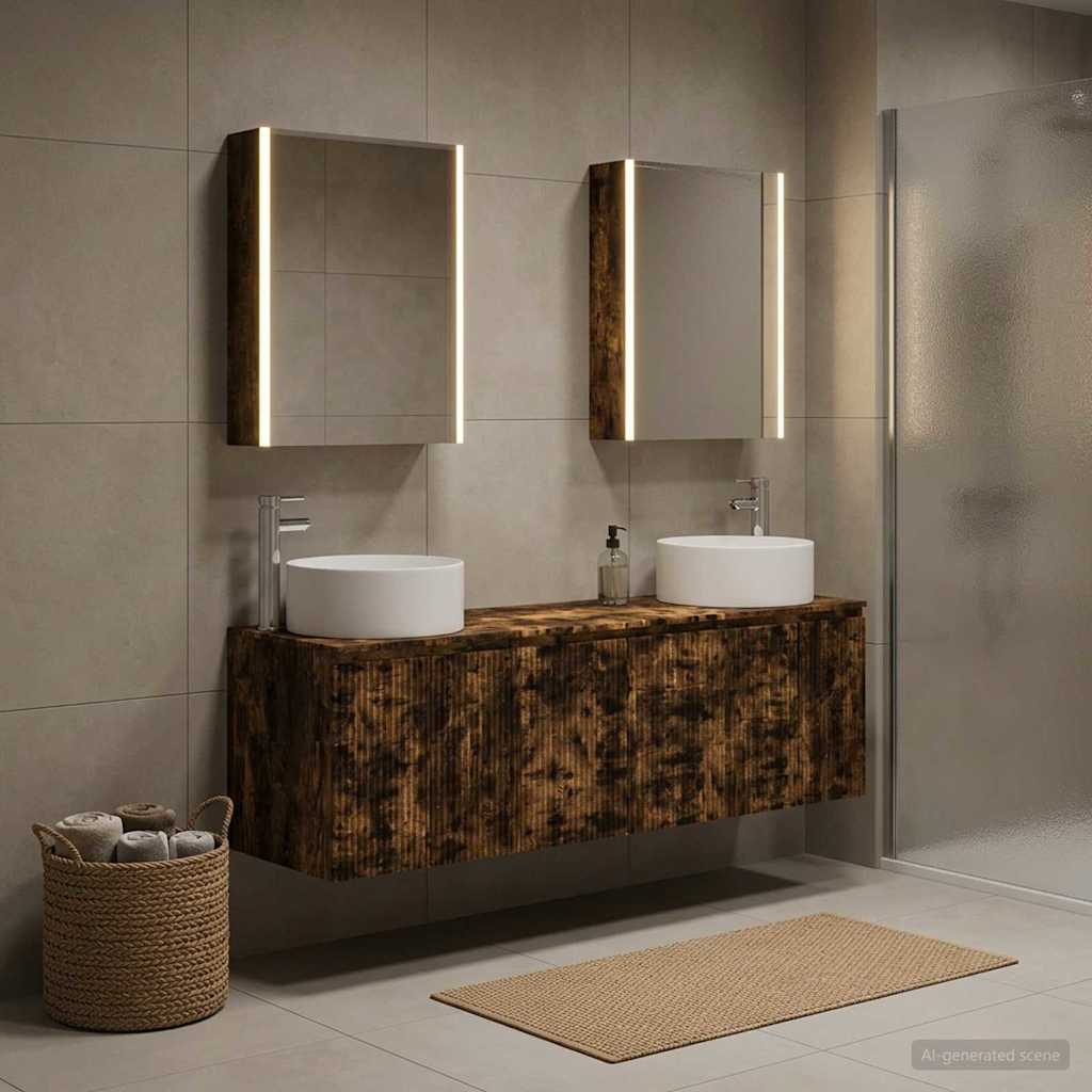vidaXL Juego de Muebles de Baño 5 uds. Roble Ahumado