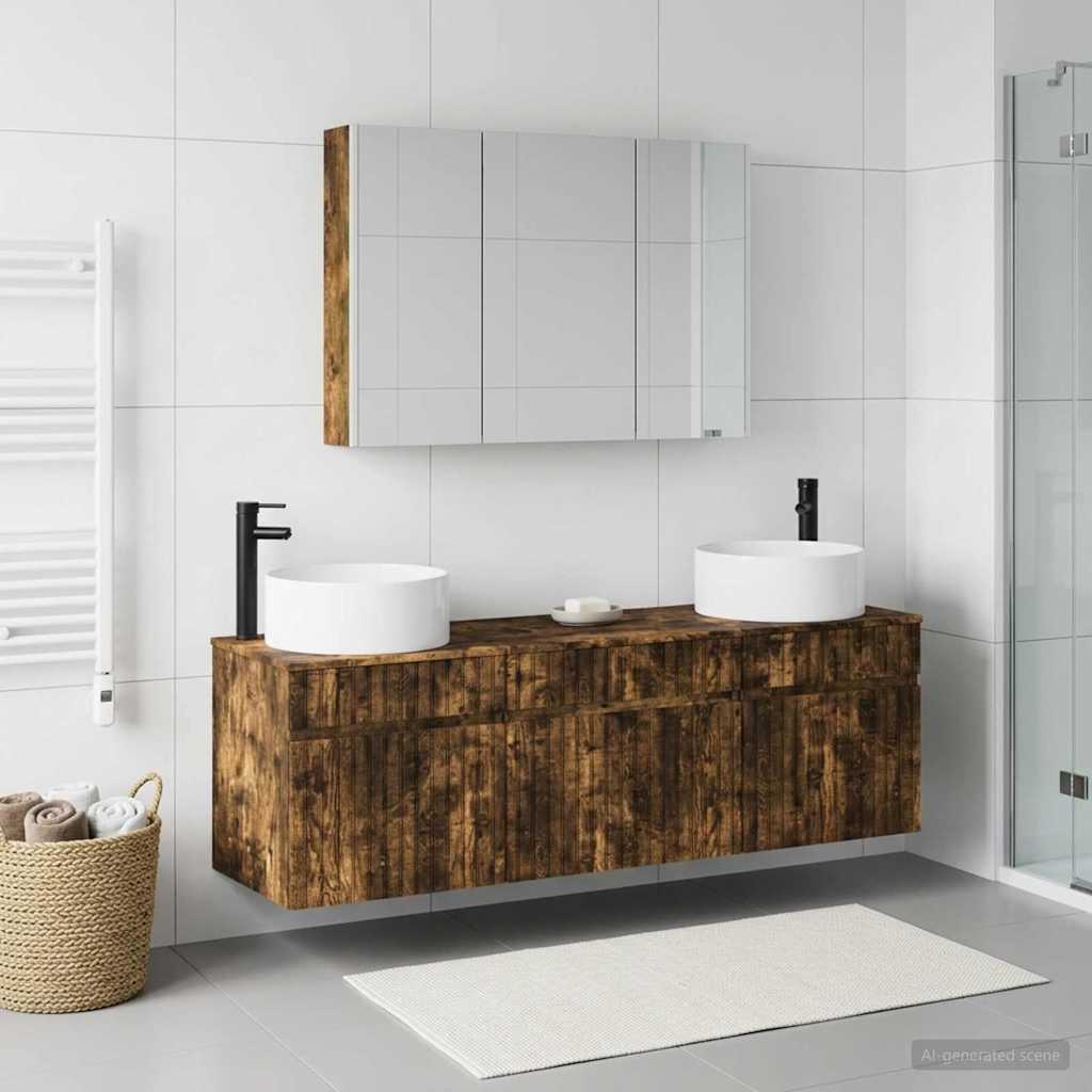 vidaXL Juego de Muebles de Baño 4 uds. Roble Ahumado