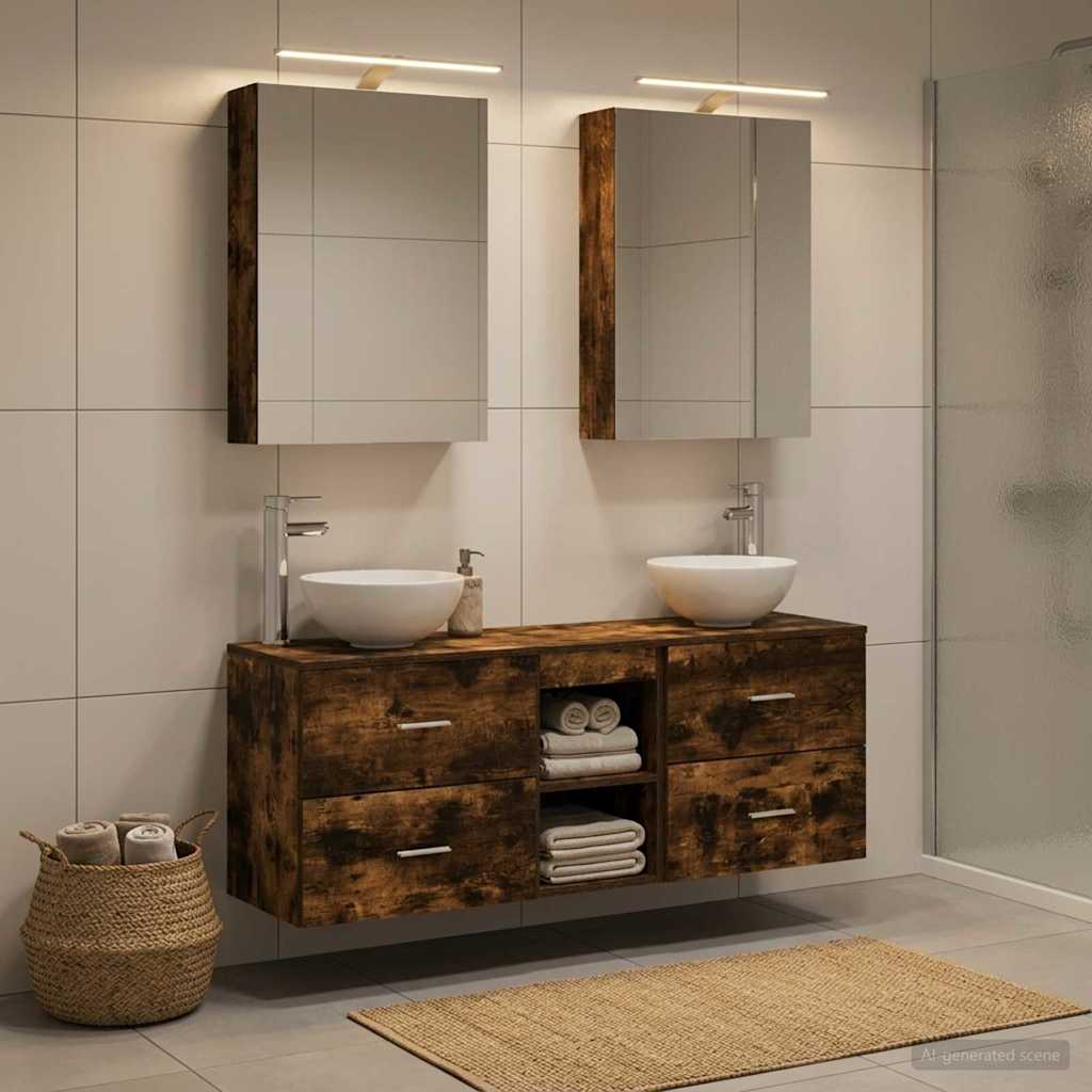 vidaXL Juego de Muebles de Baño 5 uds. Roble Ahumado