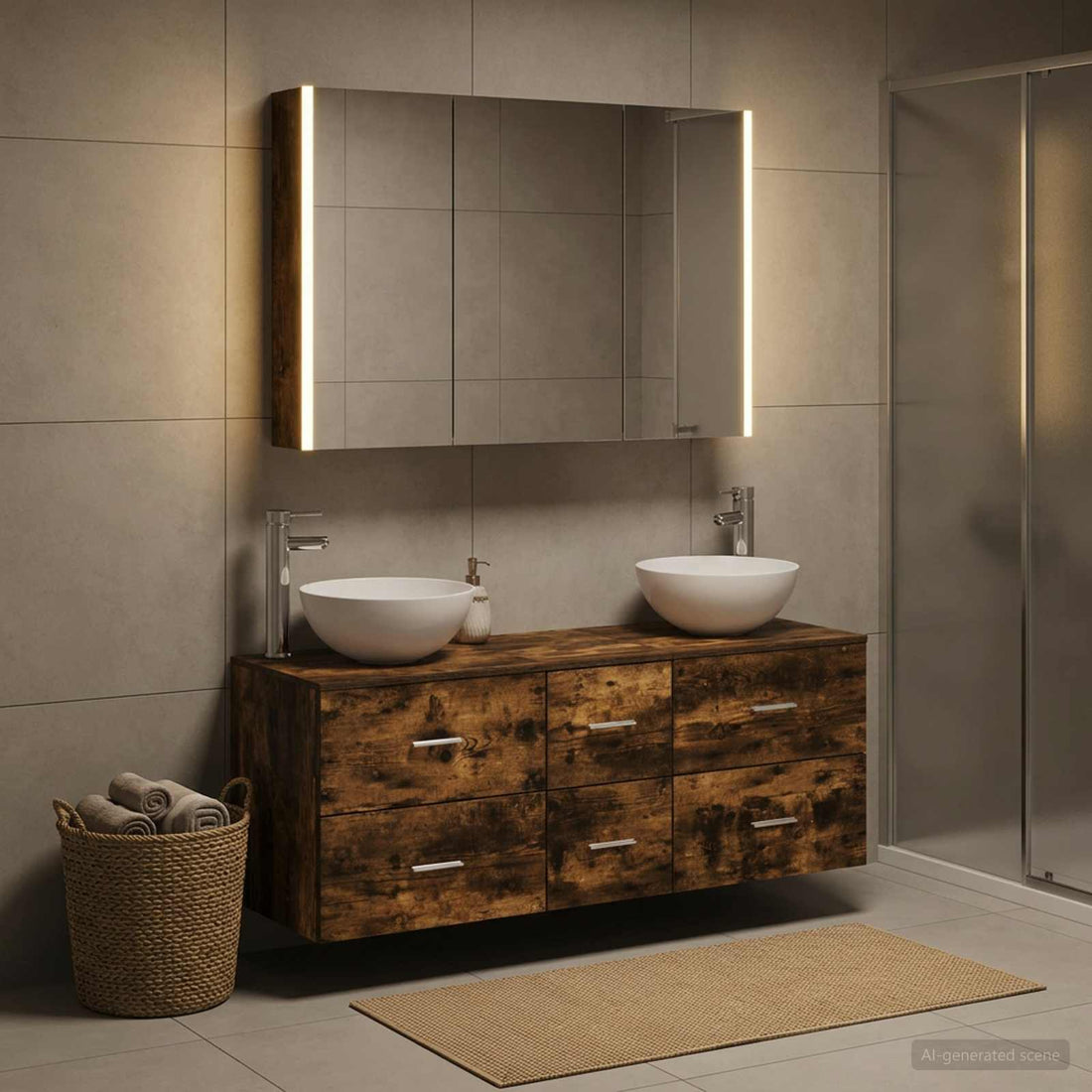vidaXL Juego de muebles de baño 4 uds. Roble Ahumado