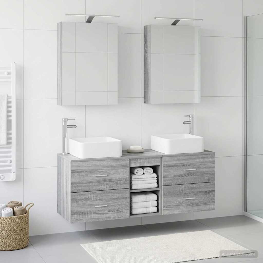 vidaXL Juego de muebles de baño 5 uds. Sonoma gris
