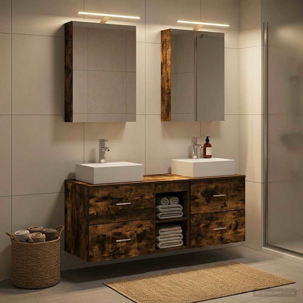 vidaXL Juego de muebles de baño 5 uds. Roble Ahumado