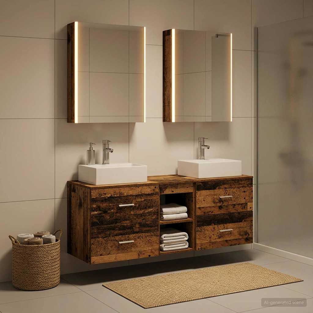 vidaXL Juego de muebles de baño 5 uds. Madera envejecida