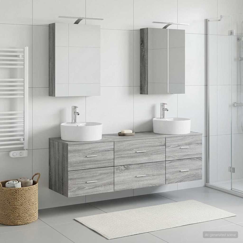 vidaXL Juego de muebles de baño 5 uds. Sonoma gris