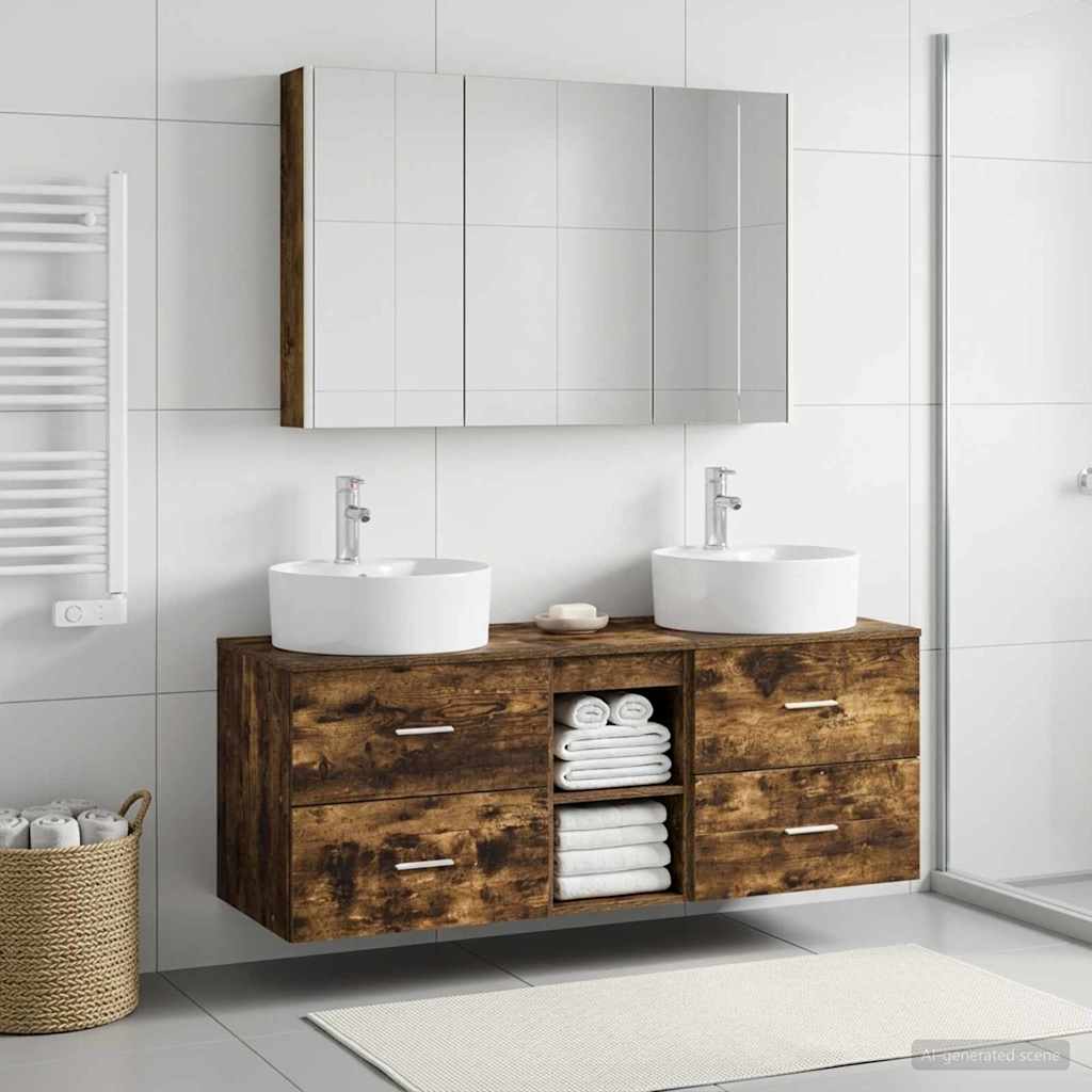 vidaXL Juego de muebles de baño 4 uds. Roble Ahumado