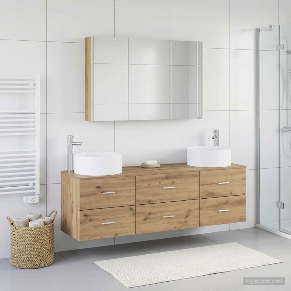 vidaXL Juego de muebles de baño 4 uds. Roble artisan