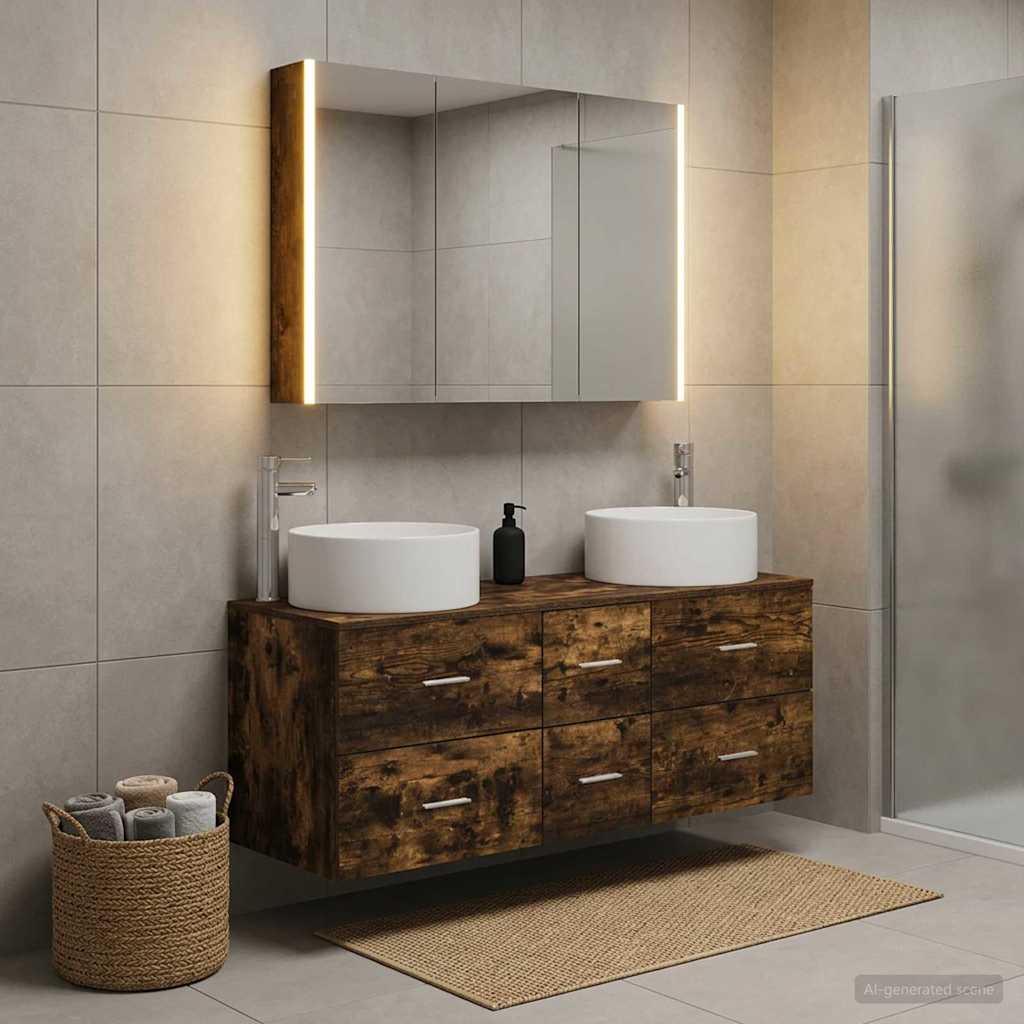 vidaXL Juego de muebles de baño 4 uds. Roble Ahumado