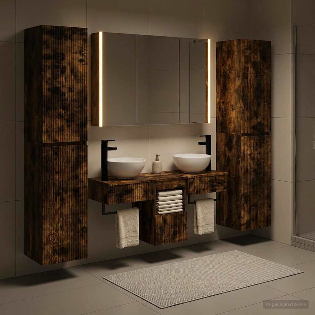 vidaXL Juego de muebles de baño 6 uds. Roble Ahumado