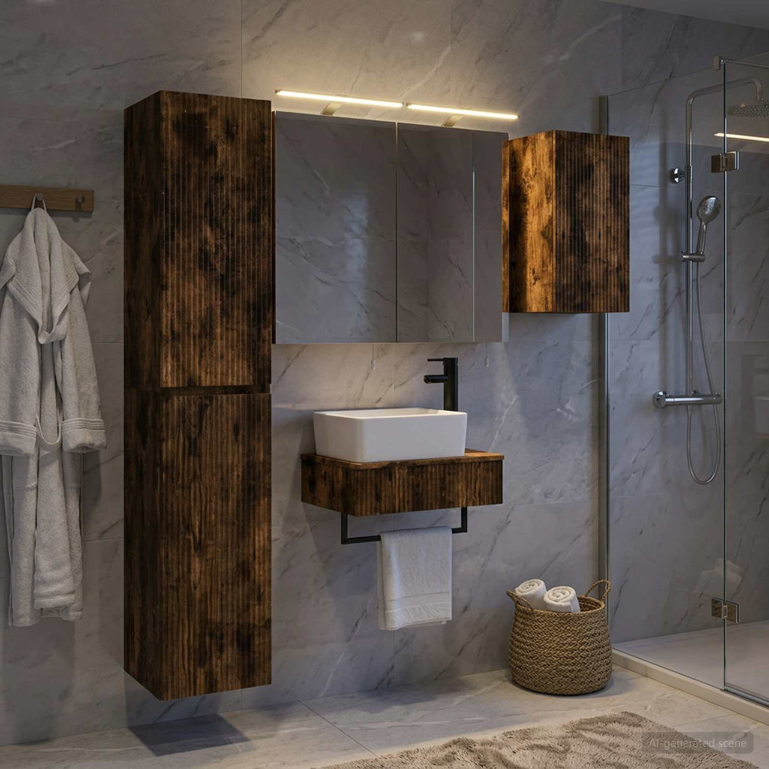 vidaXL Juego de muebles de baño 5 uds. Roble Ahumado