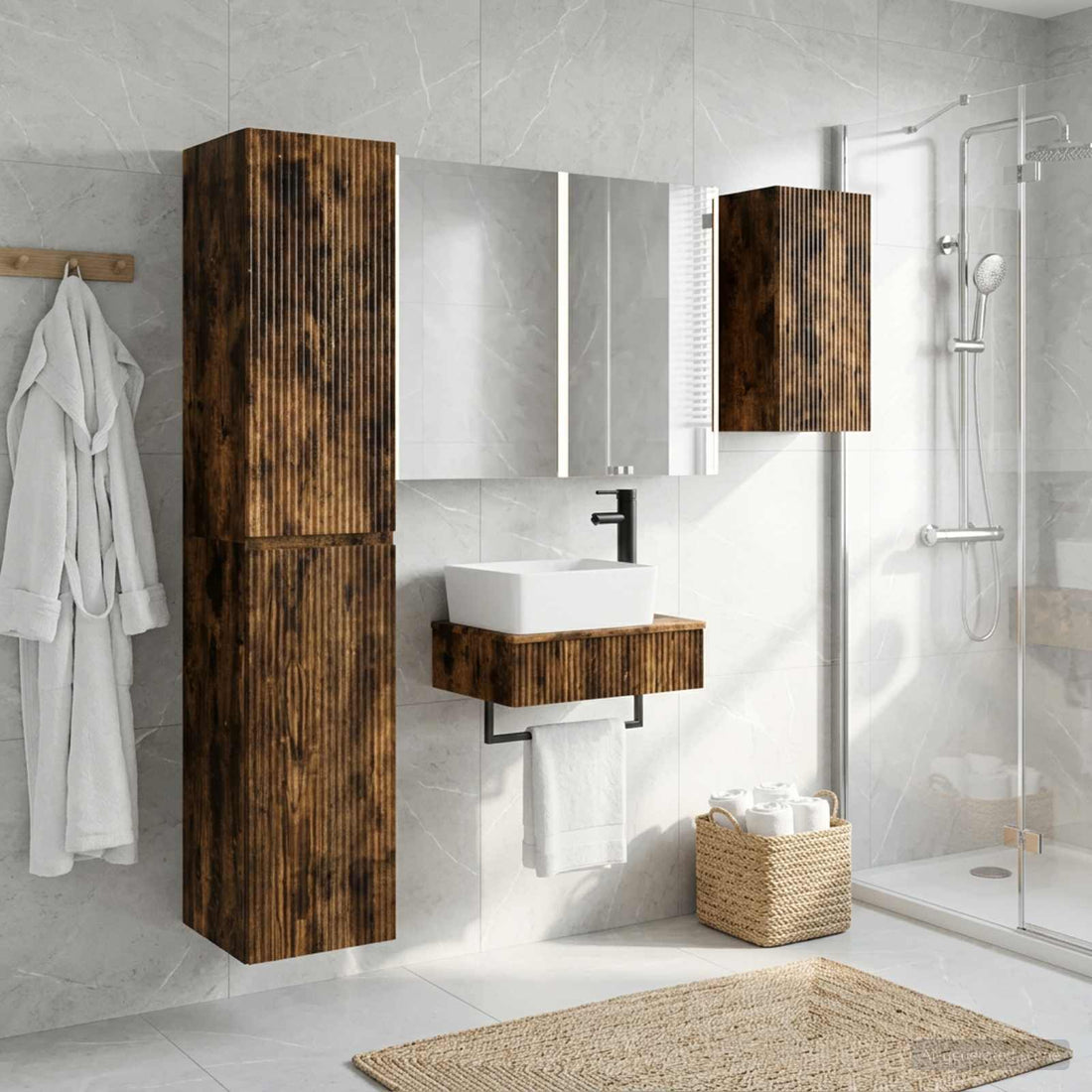 vidaXL Juego de muebles de baño 5 uds. Roble Ahumado