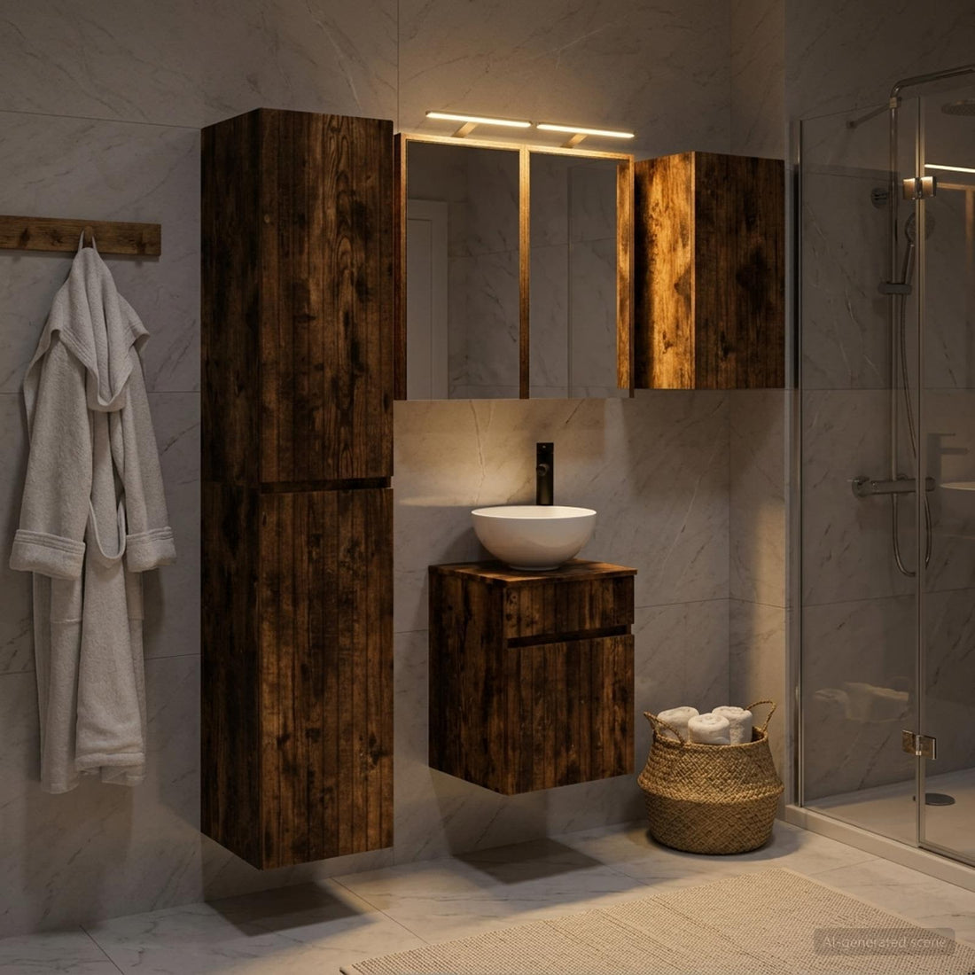 vidaXL Juego de Muebles de Baño 5 uds. Roble Ahumado