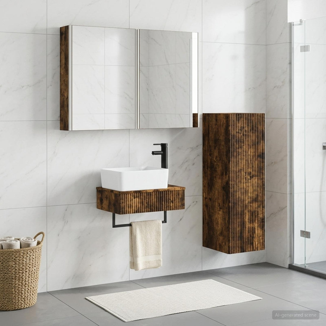 vidaXL Juego de muebles de baño 4 uds. Roble Ahumado