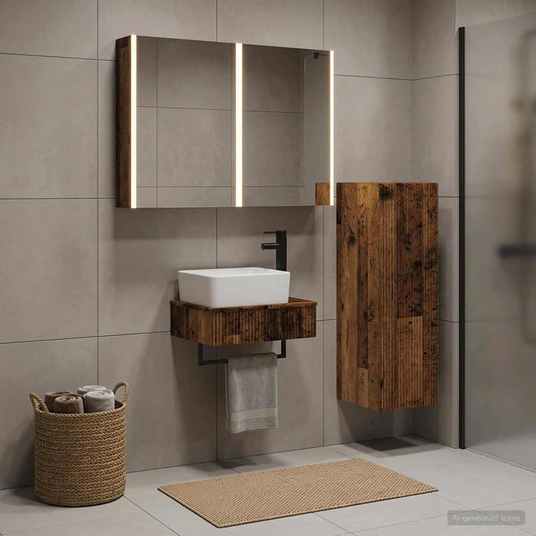 vidaXL Juego de muebles de baño 4 uds. Madera envejecida