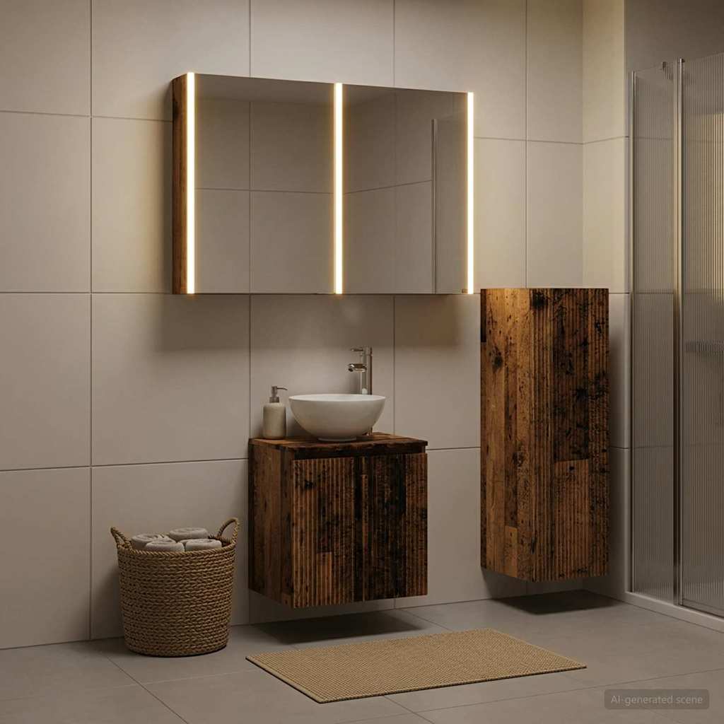 vidaXL Juego de muebles de baño 4 uds. Madera envejecida