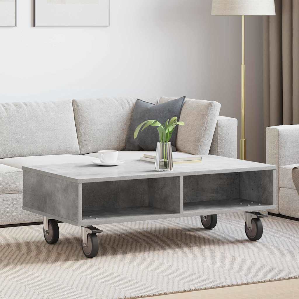 vidaXL Mesa Lateral con Ruedas Gris Concreto 90 x 50 x 30 cm