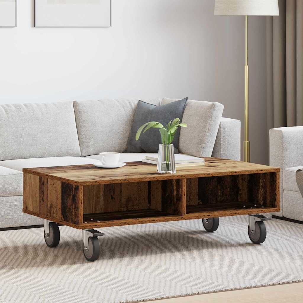 vidaXL Mesa Lateral con Ruedas Madera vieja 90 x 50 x 30 cm