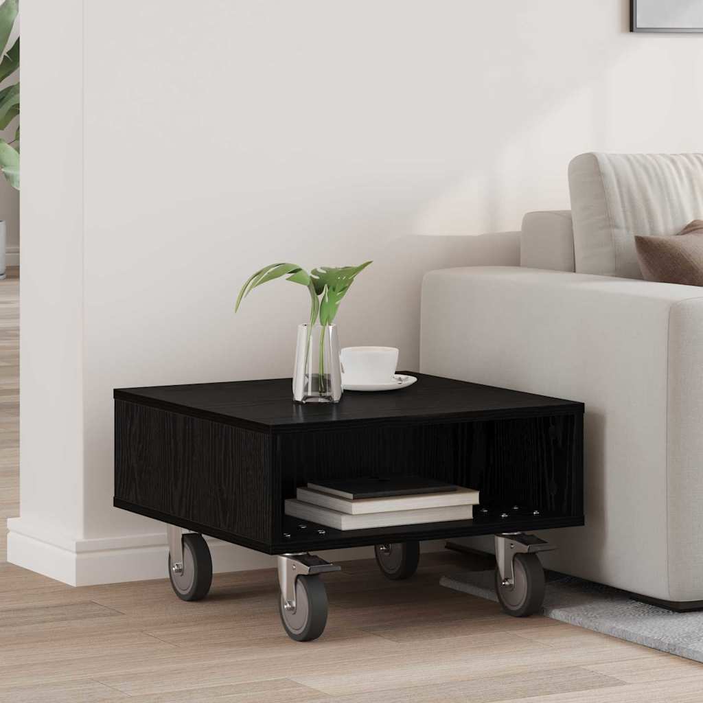 vidaXL Mesa Lateral con Ruedas Roble Negro 50,5 x 50 x 30 cm