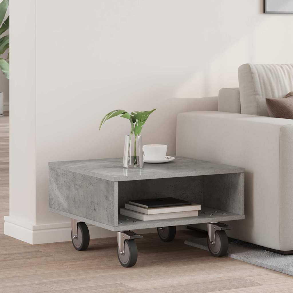 vidaXL Mesa Lateral con Ruedas Gris Concreto 50,5 x 50 x 30 cm