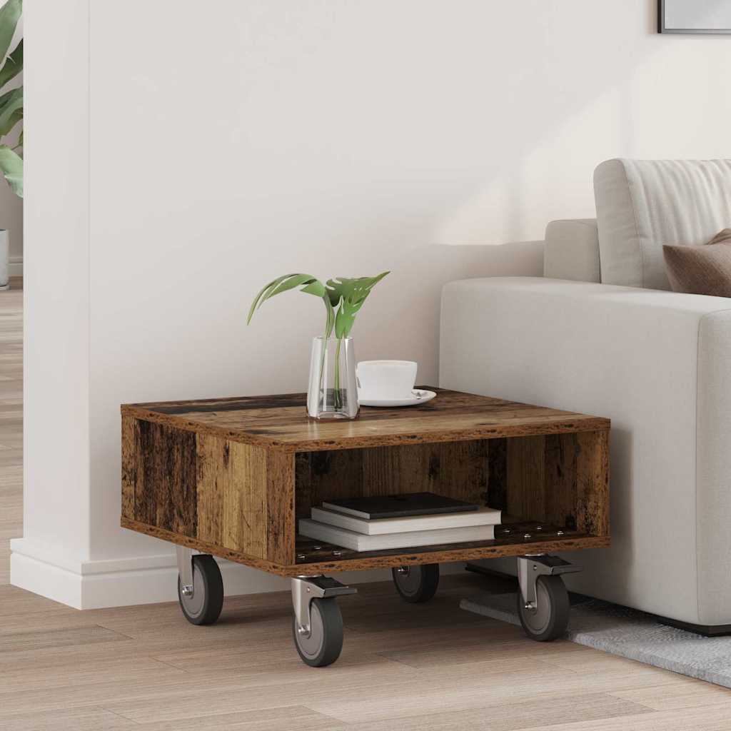 vidaXL Mesa Lateral con Ruedas Madera vieja 50,5 x 50 x 30 cm