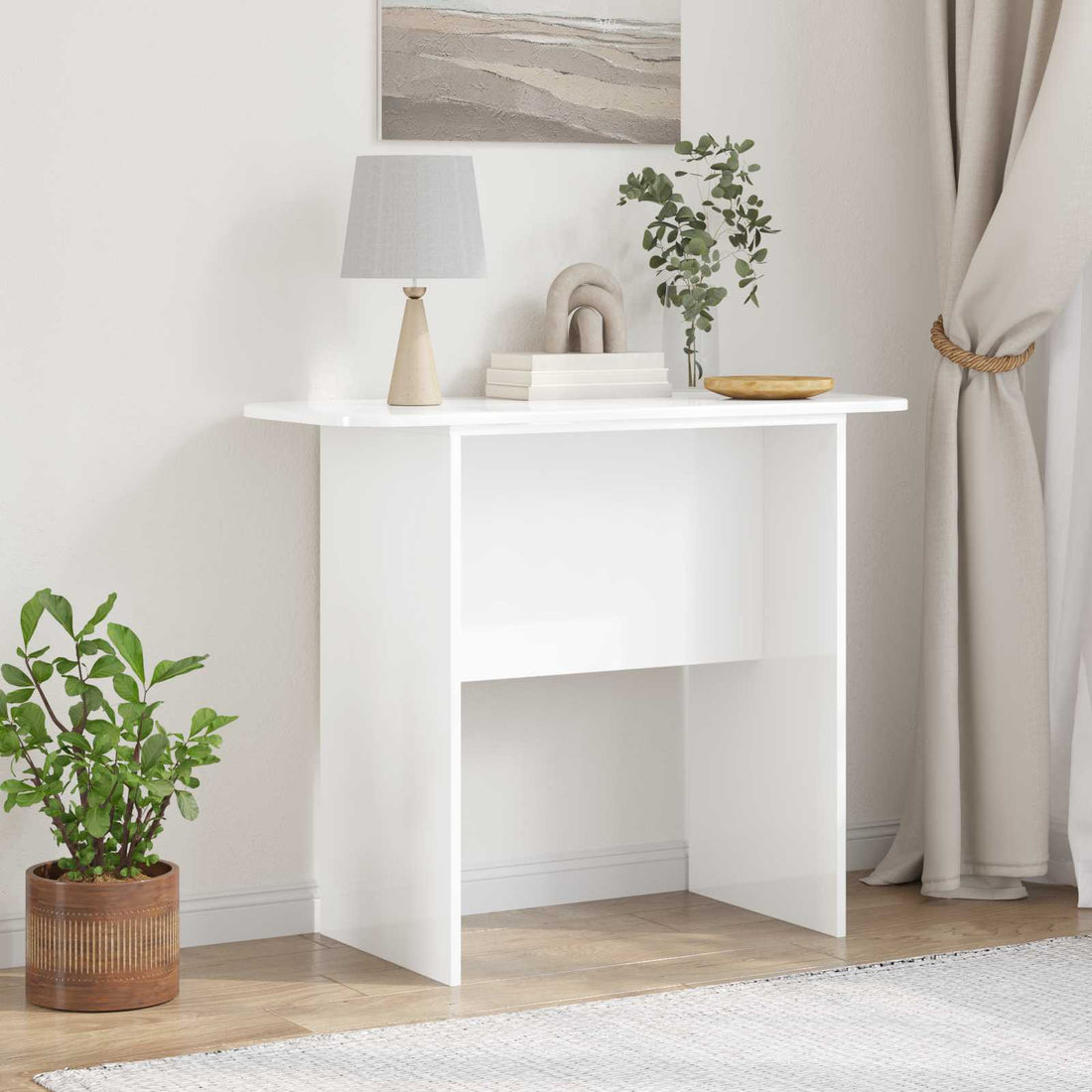vidaXL Mesa Consola brillante 93 x 40 x 75 cm Madera de ingeniería
