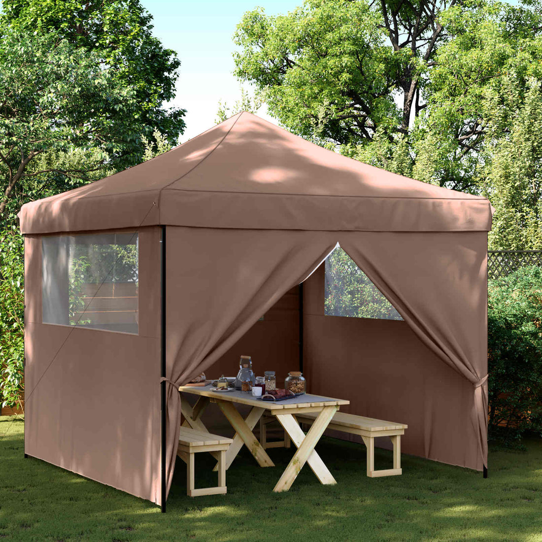 vidaXL Carpa de Fiesta 292 x 292 x 315 cm Marrón Tela Oxford