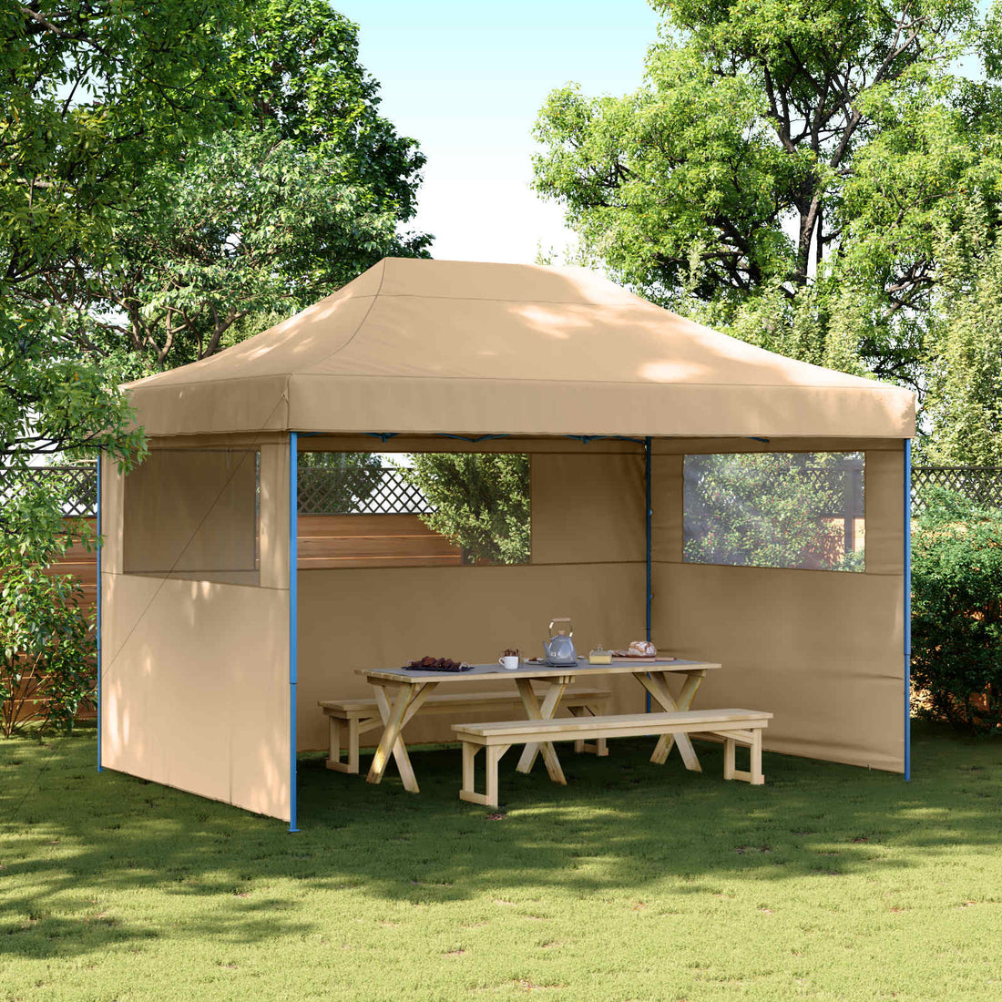 vidaXL Carpa de Fiesta 279 x 410 x 315 cm Beige Tela Oxford