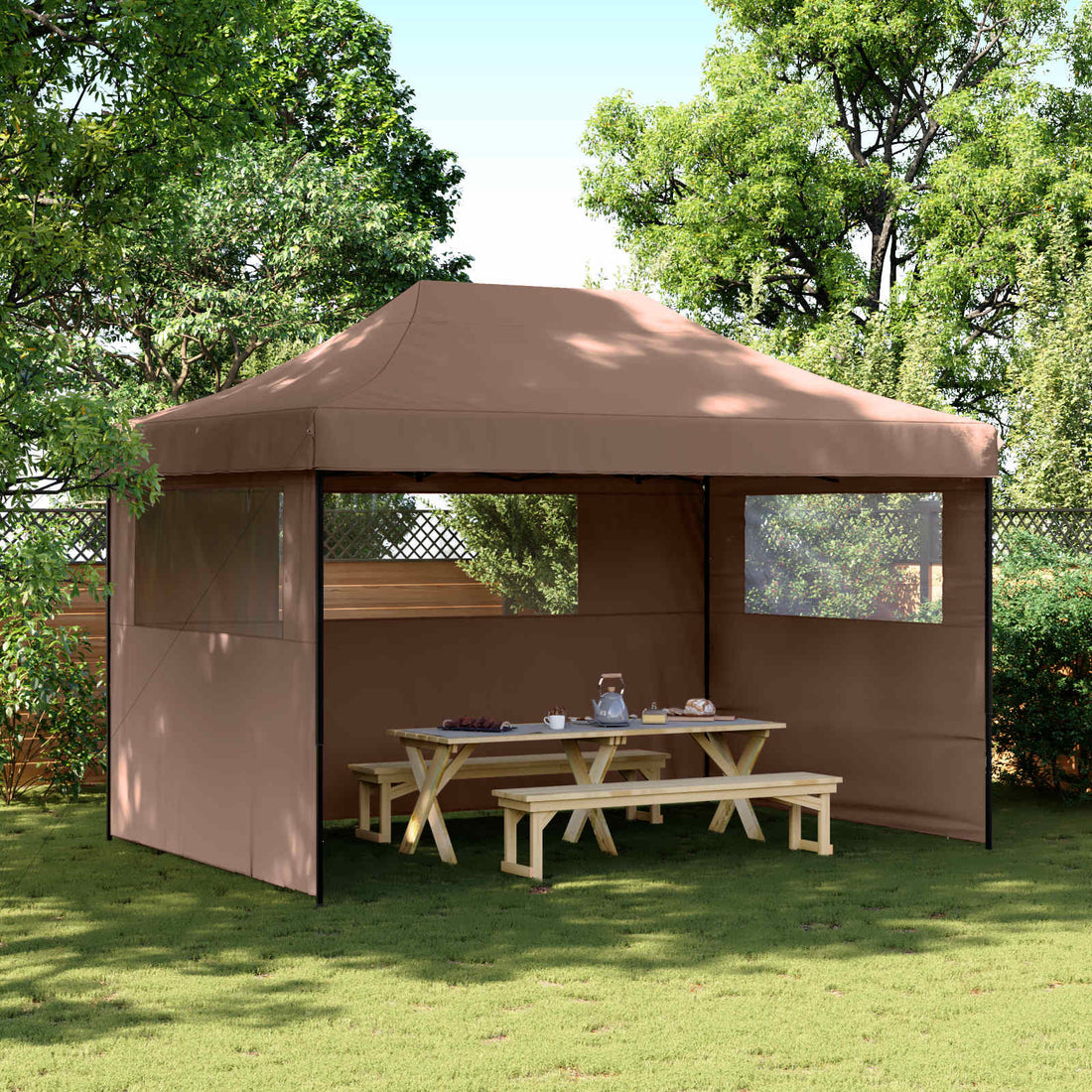 vidaXL Carpa de Fiesta 279 x 410 x 315 cm Marrón Tela Oxford