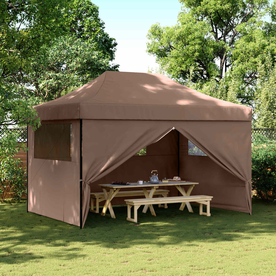 vidaXL Carpa de Fiesta 279 x 410 x 315 cm Marrón Tela Oxford