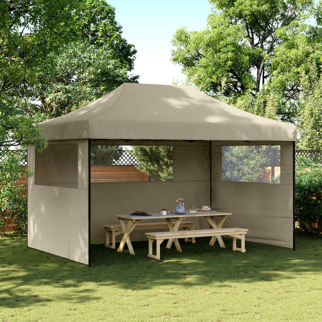vidaXL Carpa de Fiesta 292 x 440 x 315 cm Gris topo Tela Oxford