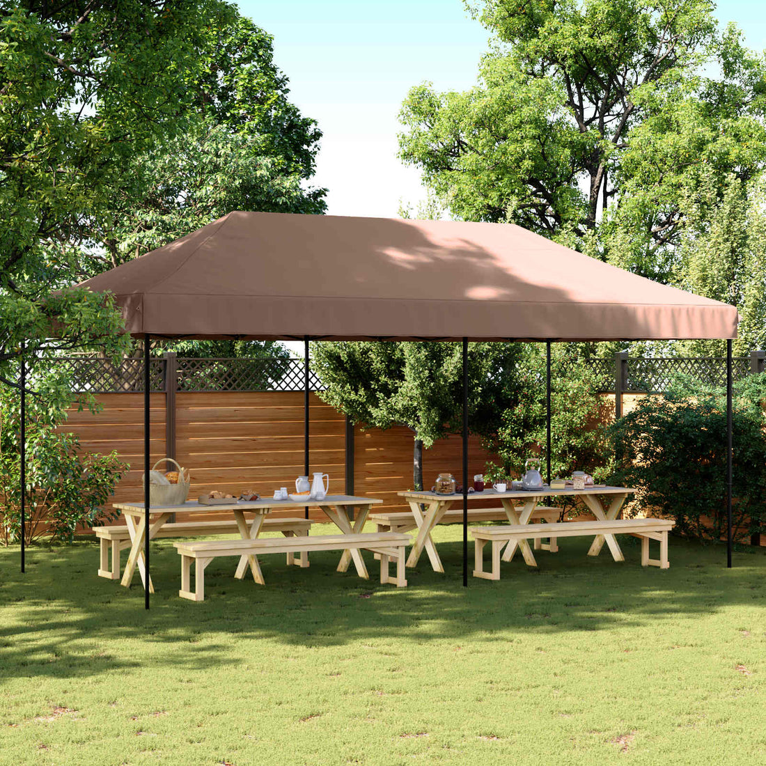 vidaXL Carpa de Fiesta 292 x 580 x 315 cm Marrón Tela Oxford