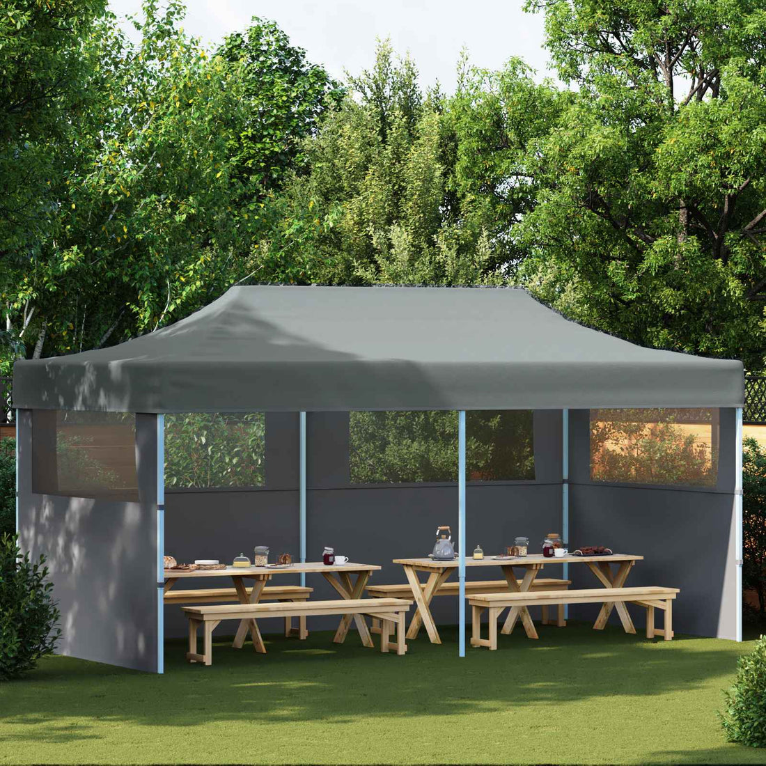 vidaXL Carpa de Fiesta 291 x 580 x 315 cm Gris antracita Tela Oxford